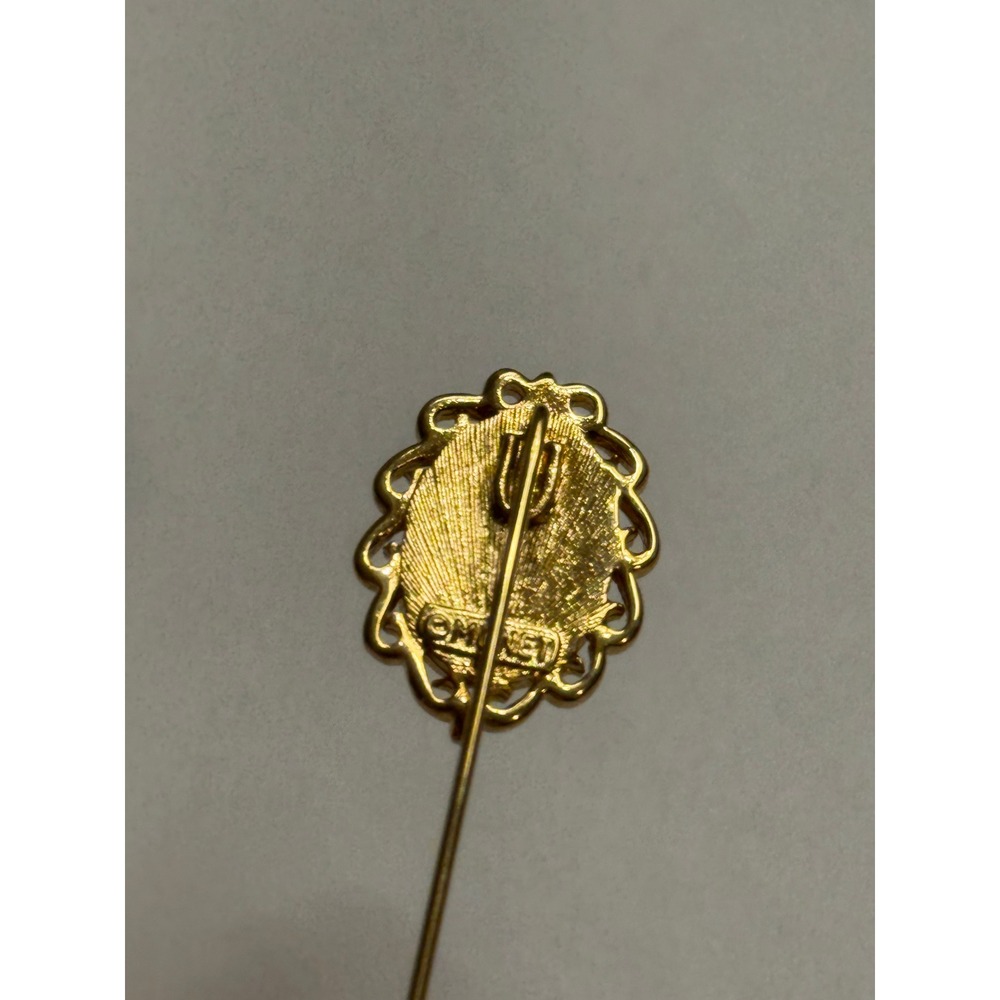 Monet Vintage Gold Tone Blue White Rose Cameo Stick Pin Brooch Floral Jewelry - Picture 7 of 9